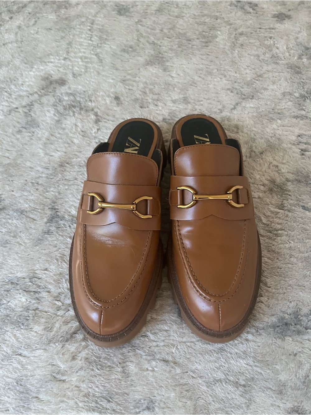 ZARA Gold Chain Slip On Loafer Mule Size 40 New with Tag